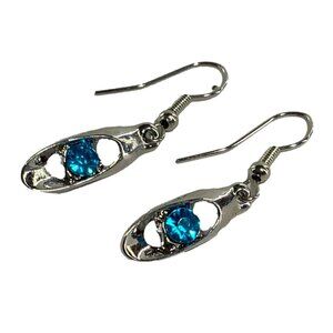 Silver Drop Earrings With Blue Crystal Accents